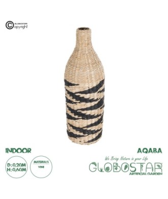 GloboStar® Artificial Garden AQABA 21243 Διακοσμητικό Πλεκτό Καλάθι - Κασπώ Γλάστρα - Flower Pot Μπεζ με Μαύρο Φ20cm x Υ60cm